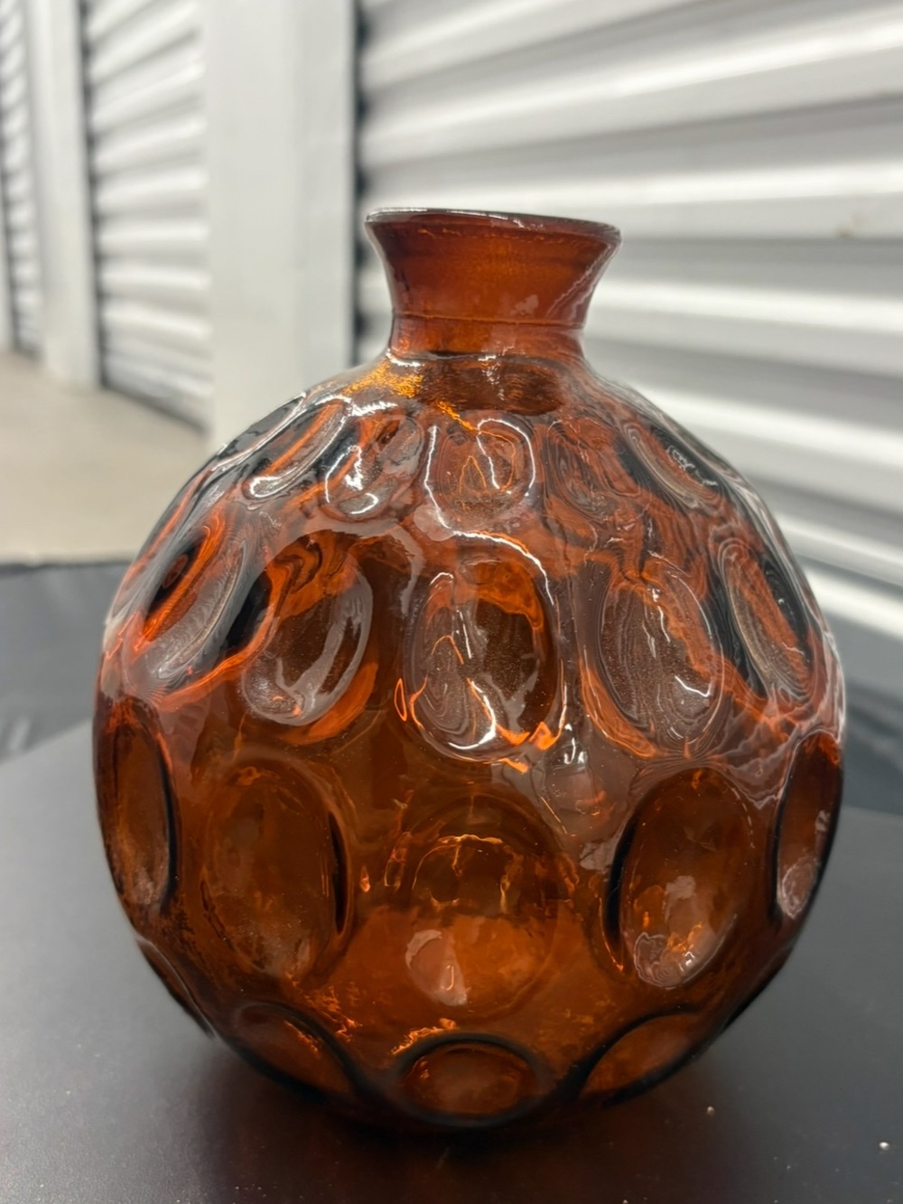 Amber Textured Vintage 70s style Glass Vase